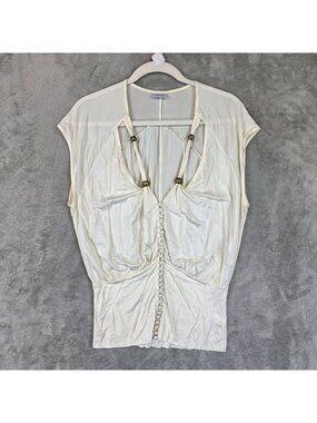 Sass & Bide Blouse Womens 6 Cream V Neck Short Dolman Cap Sleeve Button Front